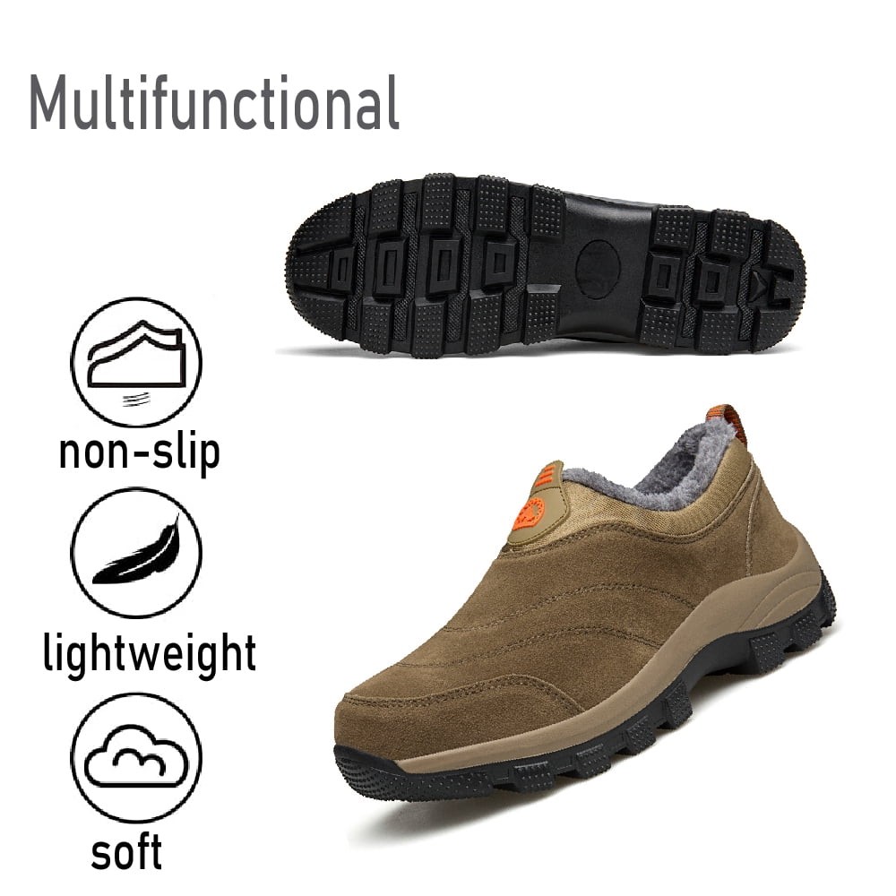Mens Non-Slip Snow Boots Winter Outdoor Sports Shoes Fashion Casual Cotton Shoes Warm Fur Lined Hiking Shoes Brown 7 UK