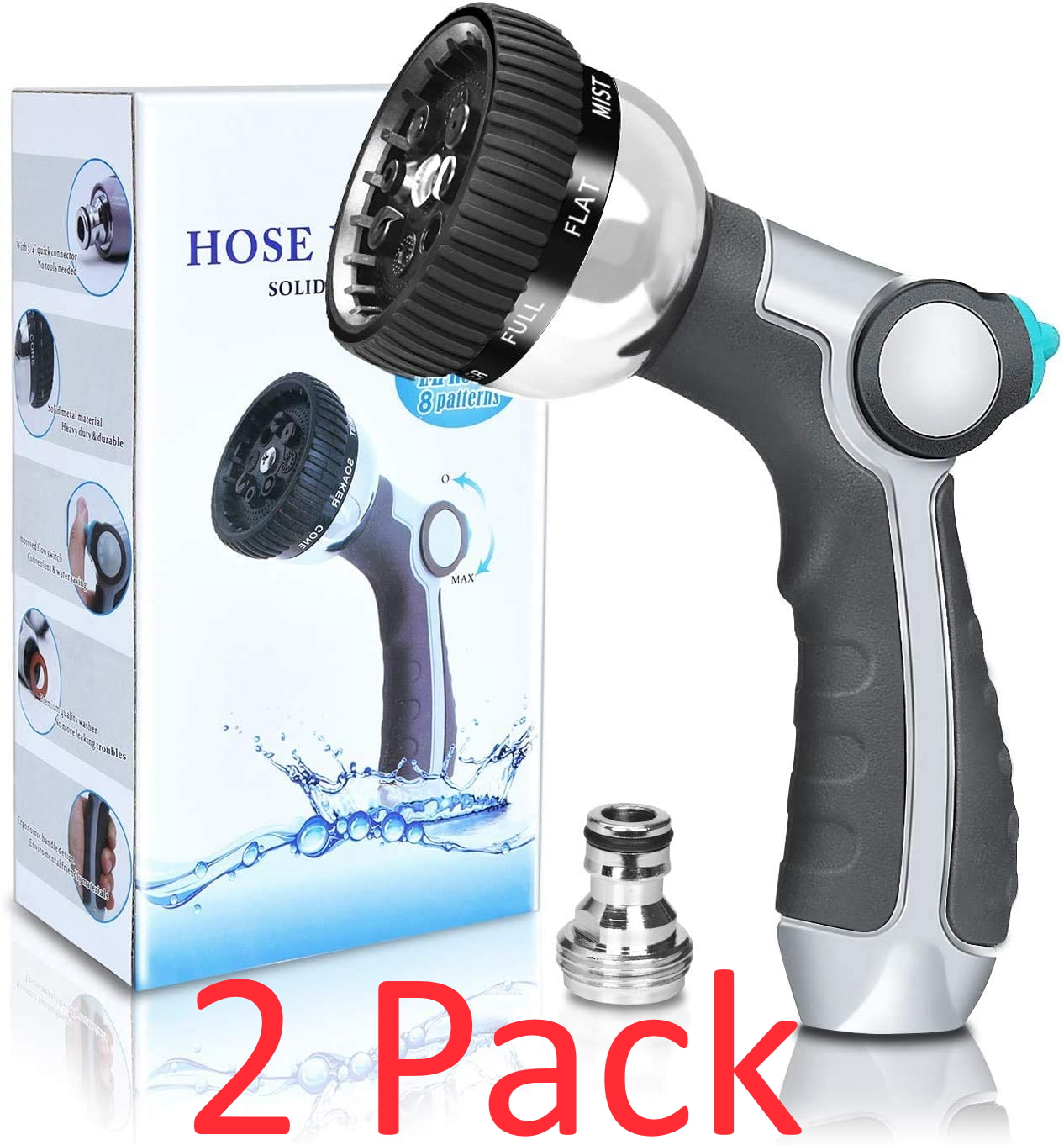 TopSource Garden Hose Nozzle with 8 Patterns, Metal Water Hose Nozzle Anti-Leak, Heavy Duty Spray Nozzle High Pressure, Thumb Control Nozzle - image 1 of 7