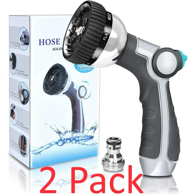 TopSource Garden Hose Nozzle with 8 Patterns, Metal Water Hose Nozzle Anti-Leak, Heavy Duty Spray Nozzle High Pressure, Thumb Control Nozzle