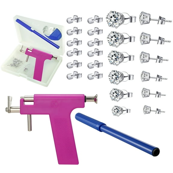 XIRQI Stainless Steel Ear Piercing Kit - Includes 12 Pairs of Steel Ear Studs, Pen, and Painless Body Piercing Tool for Ear, Lips, Nose, and Navel - 1 Set