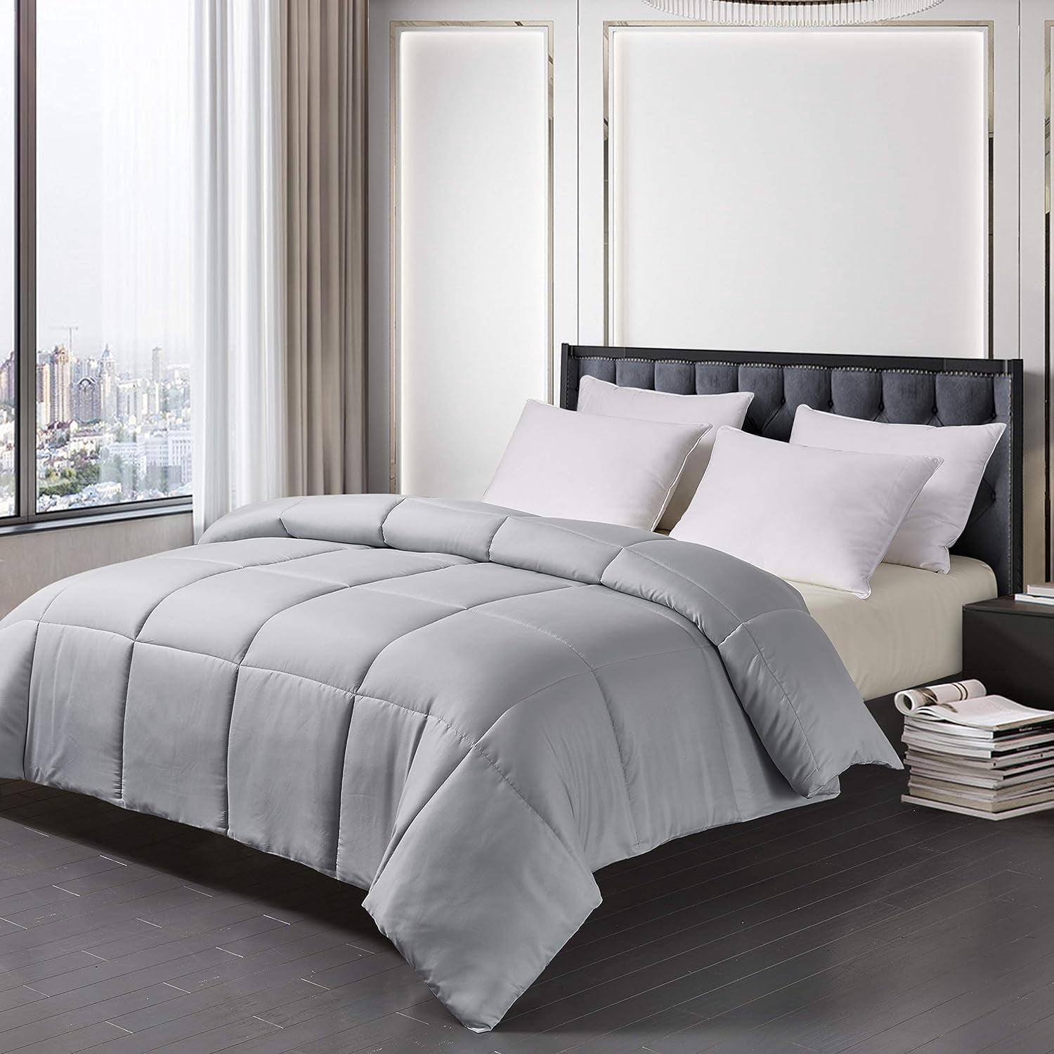 Blue Ridge Home Fashions Down Alternative Quilt Comforter for All Season, Twin, Platinum