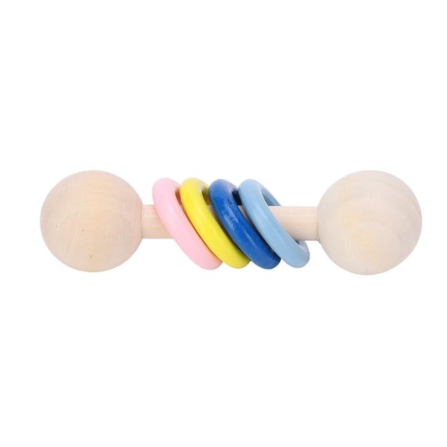 Sonajero de madera con anillos de colores para bebés, juguete educativo para aprender a agarrar y percibir el color. Cuatro anillos.