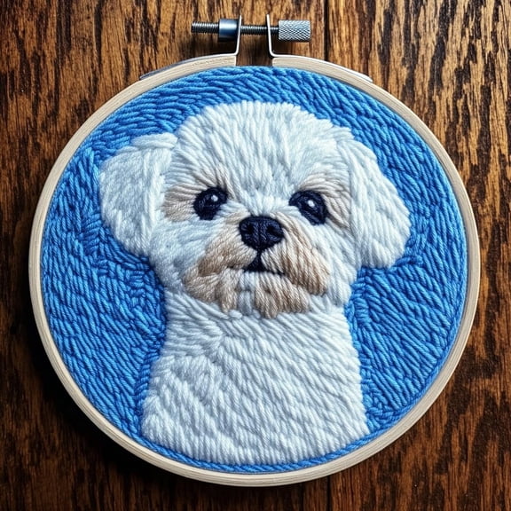 DIY Punch Needle Kits for Beginners Cute Maltese Dog with Hoop Punch Needle Starter Craft Embroidery Set Easy for Adults and Children Festival Gift and Decoration 20x20cm-2