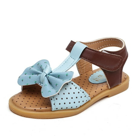 

Saving Clearance! Kukoosong Toddler Sandals Children Girls Sandals Princess Bowknot Flat Bottom Color Blocking Beach Shoes Blue 21