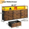 thumbnail image 3 of EnHomee 55” Long Dresser with Power Outlet & LED Lights TV Stand, 9 Fabric Drawers, Rustic Brown, 3 of 8