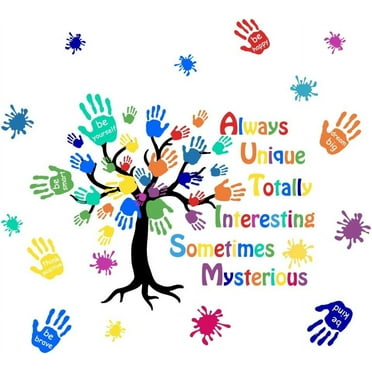 SUNNYCLUE Inspirational Handprint Tree Wall Sticker Be Kind Be Yourself Wall Decal Handprint Wall Decal Paint Decor Colorful Children's Motivation Vinyl Art for Nursery Kids Room Classroom Decor