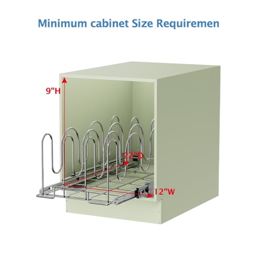 Pull Out Pan and Pot Lid Organizer for Cabinet, Holds Up to 18 Lids, 11"W x 21"L Chrome Steel Rack