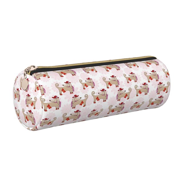 Disketp Dachshund Dog Puppy Estuche Organizador de Lápices de Cuero, Estuche de Oficina con Cremallera para Bolígrafo y Lápiz