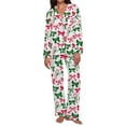 thumbnail image 3 of Cnbwig Pajamas for Women Sets Pjs Suits Christmas Bow Print Button Lapel Shirts Straight Leg Elastic Waist Pants Pajama Soft Milk Silk Loungewear Ladies Lounge Sleepwear Suits A-Green L, 3 of 9