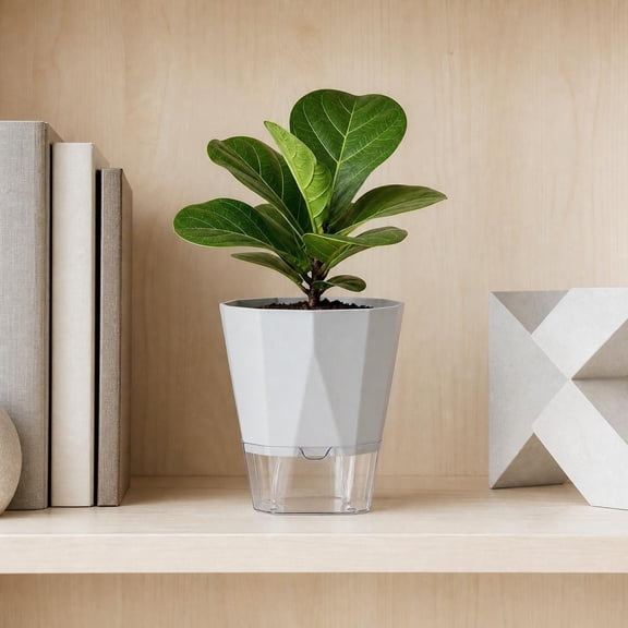 Modern Geometric Plastic Plant Pot with Built-In Water Reservoir, Self-Watering Indoor Planter for Herbs s in Black White Gray