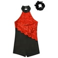 thumbnail image 5 of inlzdz Girls Sequined Halter Ballet Leotards for Gymnastics Bodysuit Hip Hop Jazz Dance Costume Red&Black 14, 5 of 6