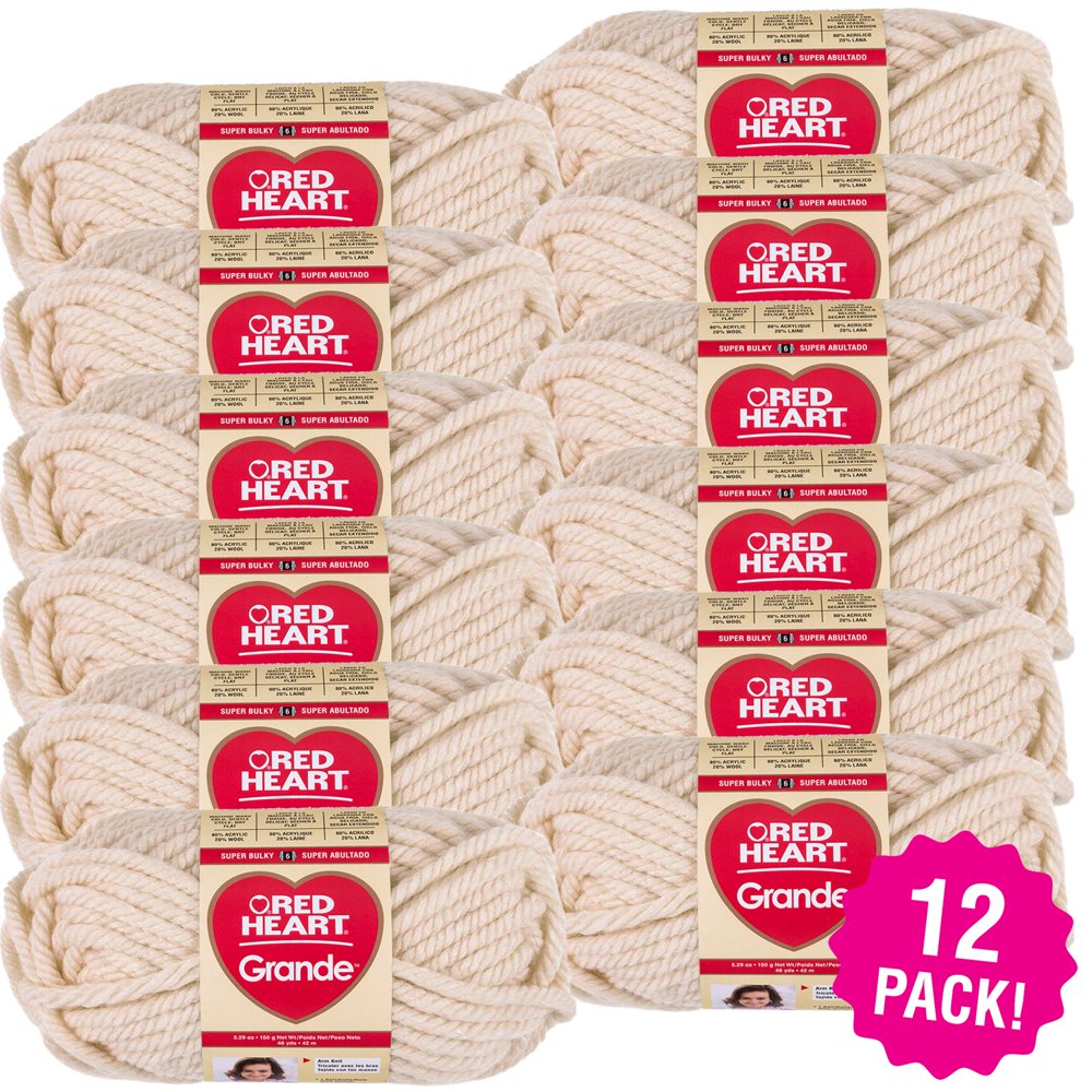 Red Heart Grande Yarn Aran, Multipack of 12