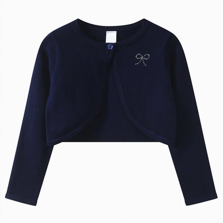Xyant Little Girls Knit Cardigan Sweater Bolero Shrug with Ruffle Trim Toddler Girls Long Sleeve Cropped Bolero Jacket Coat Little Girl Sweater (Navy 4-5 Years)