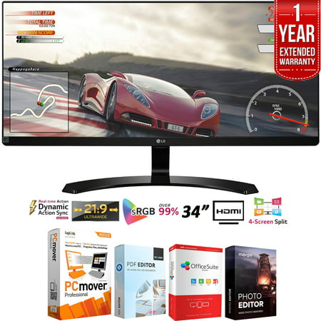 LG 34UM60-P 34-Inch IPS WFHD (2560 x 1080) Ultrawide Freesync Monitor (2017 Model) + Elite Suite 18 Standard Editing Software Bundle + 1 Year Extended