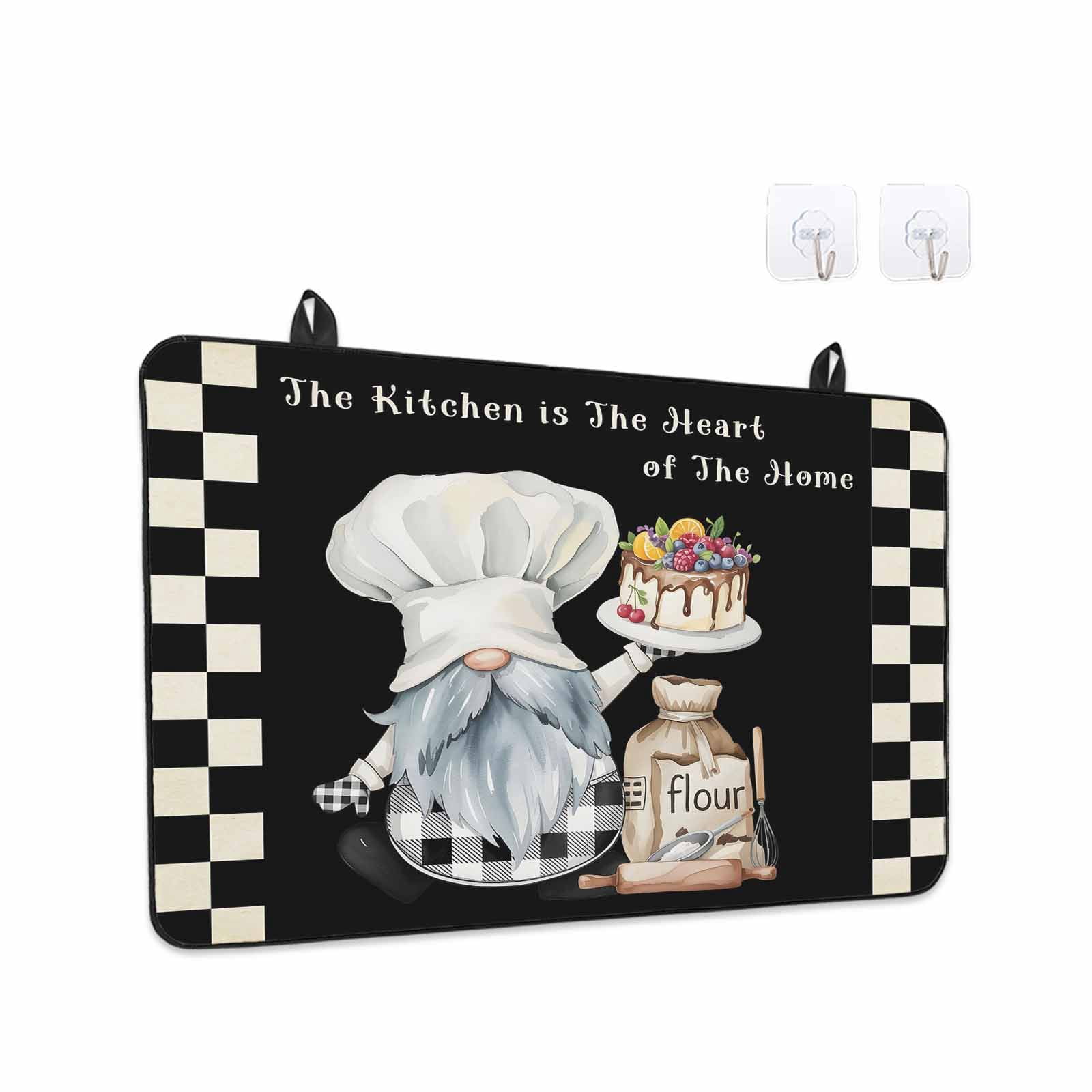 Chef Gnomes Stove Top Cover for Electric Stove, Heat-proof & Non Slip Glass Top Stove Cover Protector, Black White Plaid Dessert Maker Cake Kitchen Flat Cooktop Rubber Mat 24x21 Inches
