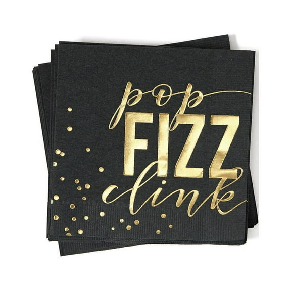 ForYourParty.com Pop, Fizz, Clink Cocktail Pack - Black and Gold