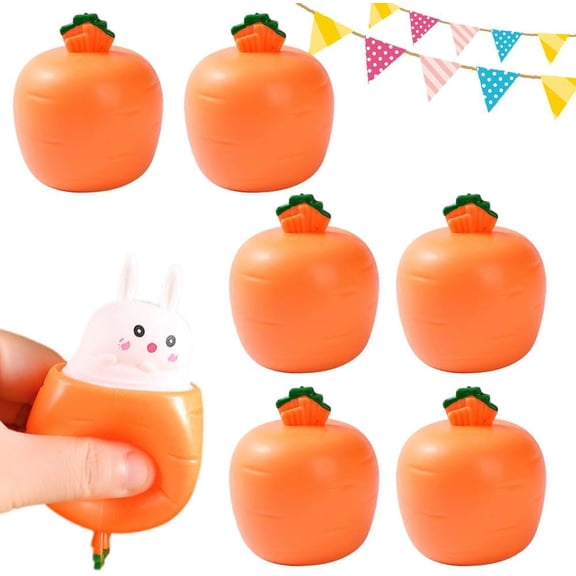 Easter Basket Essentials, 2026 New Easter Carrot Rabbit Squeeze Toys, Easters Carrot Rabbit for Easter Basket Stuffers, Stress Relief & Fidget Toys for Adults & Teens (6 Pcs)