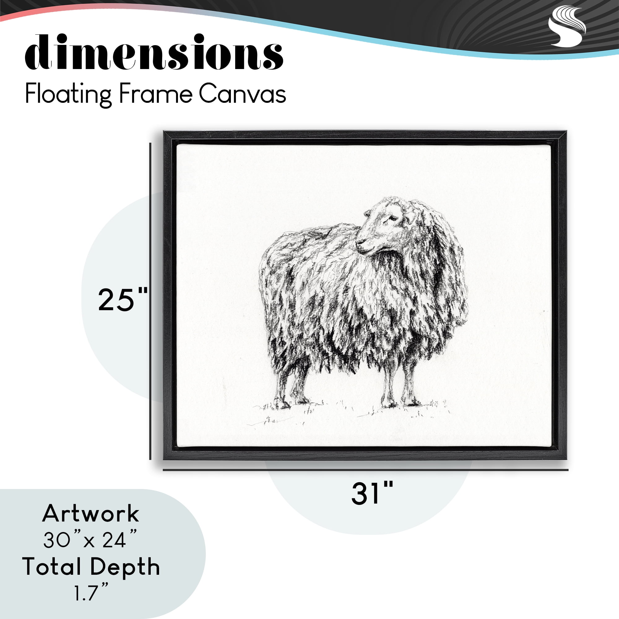 Stupell Industries Sheep in Charcoal Black Framed Floater Canvas Wall Art, design by Leah Noel Art