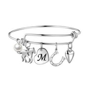 TINGN Horse Gifts for Girls Women Engraved 26 Letters Charm Bracelet For Teen Jewelry Gifts