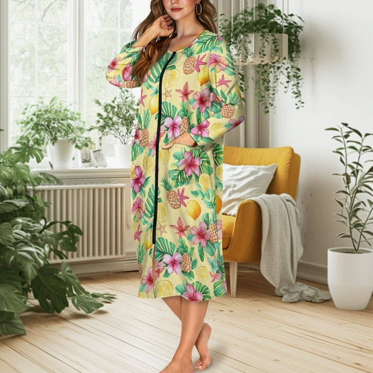 FOR U DESIGNS Pineapple Lemon Plumeria Pattern Womens Nightgown Soft Womens Embroidered Housecoat Lightweight Zipper Dusters Robe Long Sleeve Sleep Dress with Pockets, 4XL - Walmart.com FOR U DESIGNS Pineapple Lemon Plumeria Pattern Womens Nightgown Soft Womens Embroidered Housecoat Lightweight Zipper Dusters Robe Long Sleeve Sleep Dress with Pockets, 4XL - Walmart.com