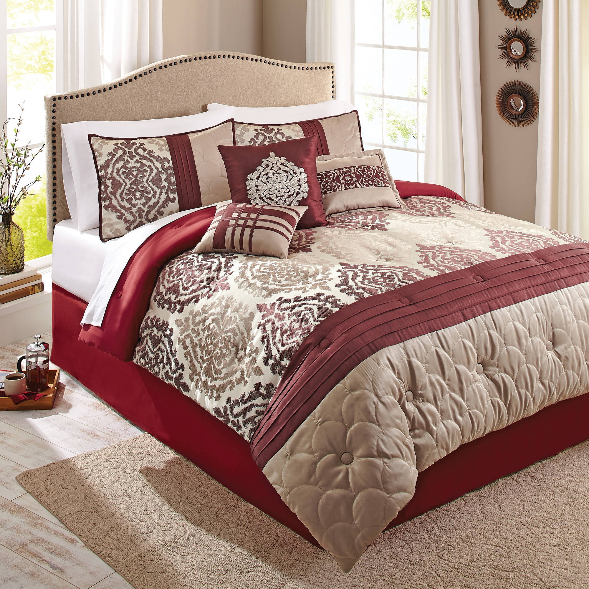 Better Homes Gardens Full Ikat Red Comforter Set 7 Piece