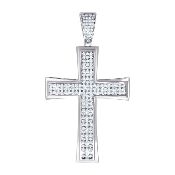 925 Sterling Silver Mens Cubic Zirconia Cross Religious Charm Pendant 58.2x32.2mm Wide Necklace for Men