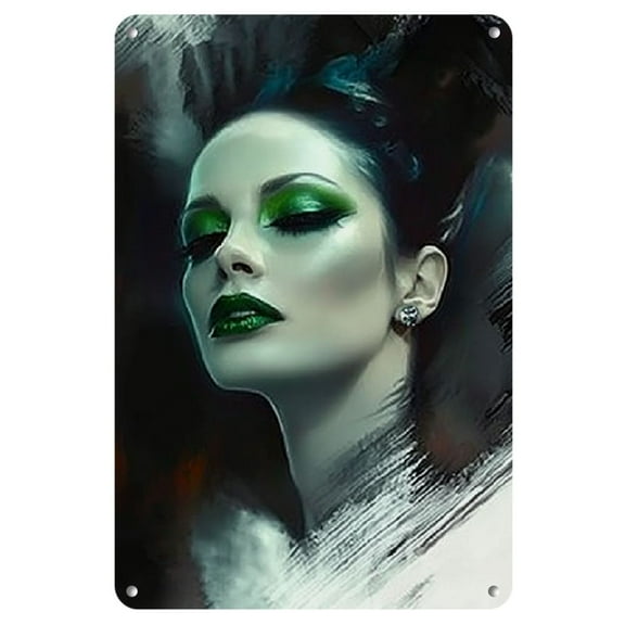 1pc Metal Tin Sign - Halloween Bride & Frankenstein Monster Art Decor, 8x12 Inch Vintage Wall Art for Home, Cafe, Bar, Garage - Ready to Hang, Iron Material, Dark & Moody Halloween Theme