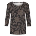 thumbnail image 2 of Fengqque Women's Loose Fit 3/4 Sleeve T-Shirt Casual Print Round Neck Daily Wear Waist-cinching Blouse Tops Black-B M(M), 2 of 5