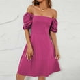 thumbnail image 6 of Ayolanni Knee-Length Cute Dresses for Women Pink V-Neck Puff Solid Short Sleeve Dresses Ladies Dresses L, 6 of 7