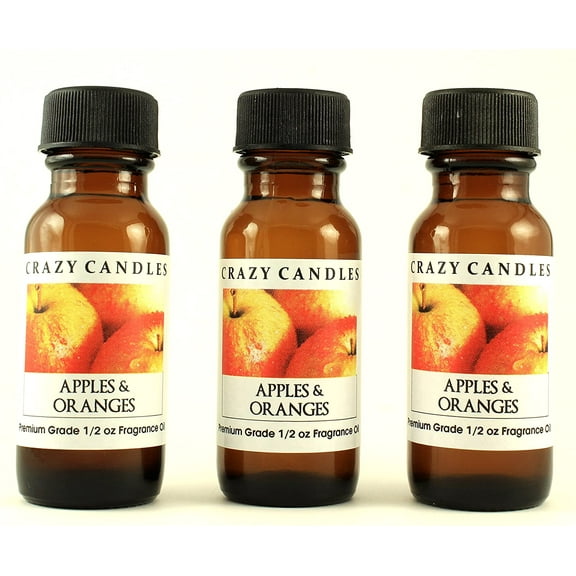 Crazy Candles Apples & Oranges 3 Bottles 1/2 FL Oz Each (15ml) Premium Grade Scented Fragrance Oil