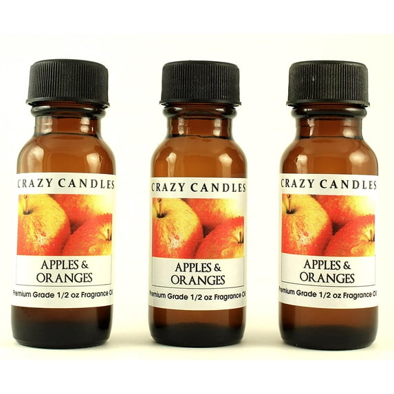 Crazy Candles Apples & Oranges 3 Bottles 1/2 FL Oz Each (15ml) Premium Grade Scented Fragrance Oil