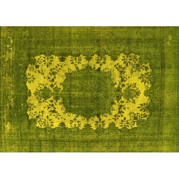 Ahgly Company Machine Washable Indoor Rectangle Oriental Yellow Industrial Area Rugs, 7' x 9'