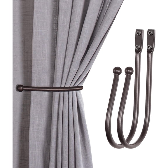 Deco Window 2 Pcs Curtain Holdback for Curtains Wall Mounted Metal Drapery Hook for Door Window Treatment-Ball (Silver Black)