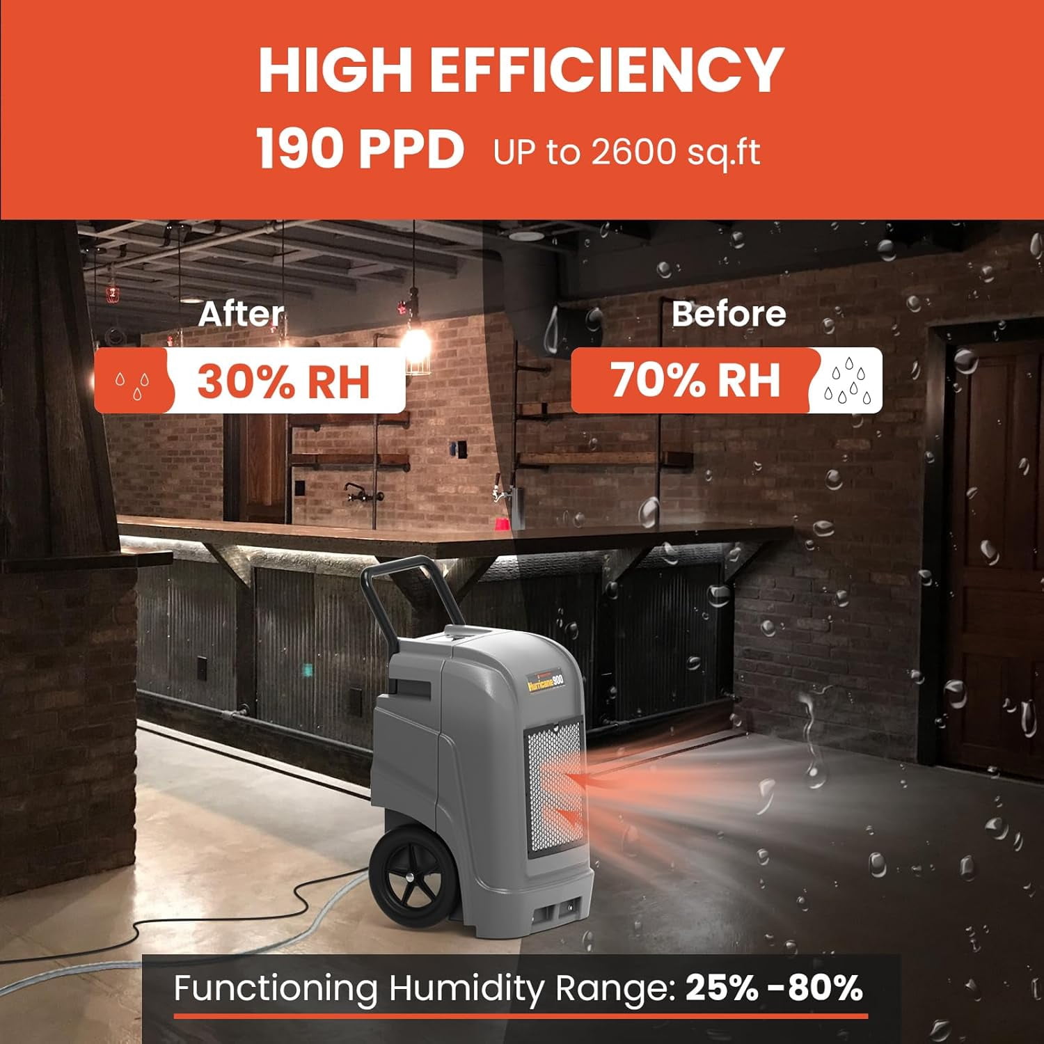 Abestorm 190 PPD Commercial Dehumidifiers with Pump and Drain Hose, Large Spaces Industrial Dehumidifier for Basements, Water Damage Restoration, Portable, Auto Defrosting, Up to 2,600 Sq.Ft