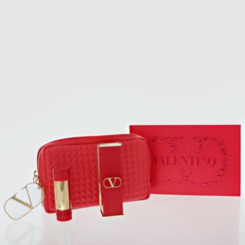 Valentino Rosso Lipstick Set With Pouch By Valentino For Women 3.4 G 123R Falling For Nude Lipstick