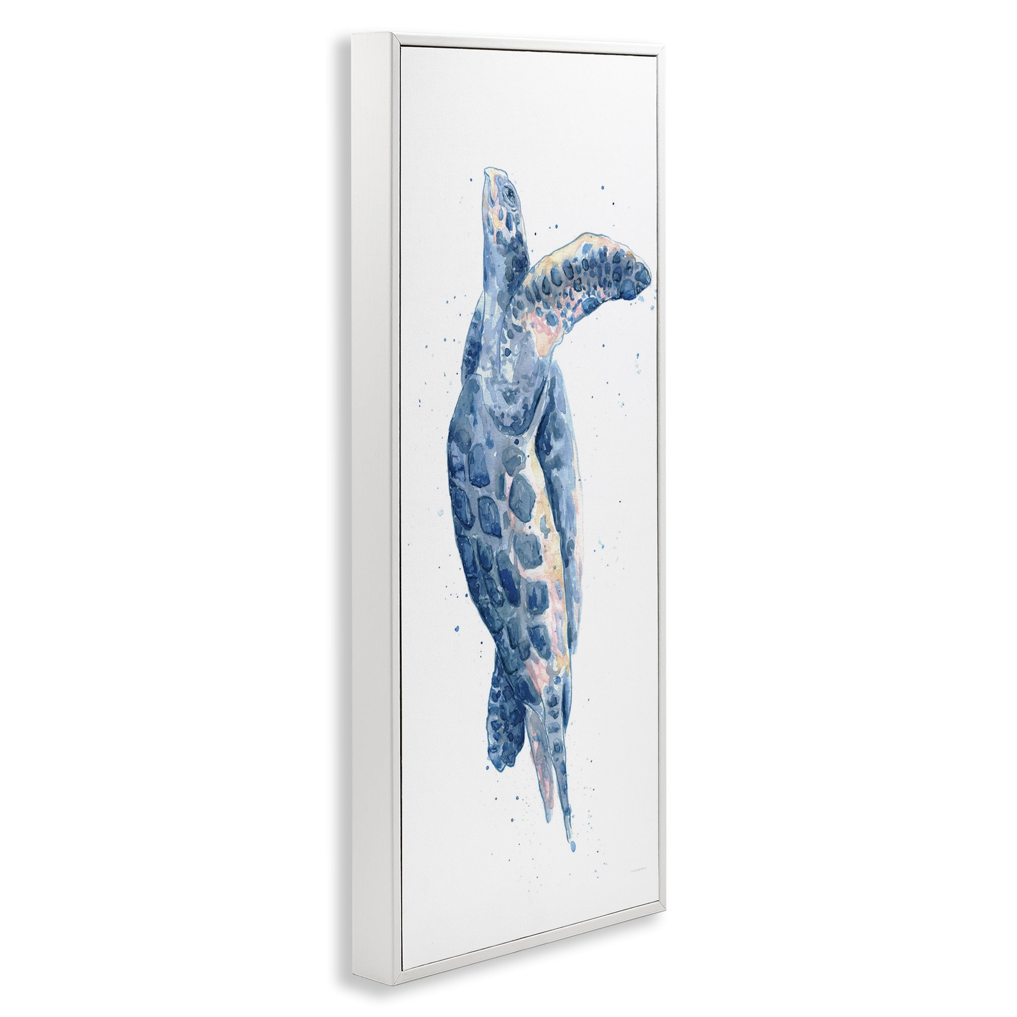 Stupell Industries Blue Turtle Swimming Animals & Insects Painting White Framed Art Print Wall Art, 10 x 24