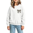 thumbnail image 5 of Risckoth Girl's Leopard Bow Print Crew Neck Sweatshirt, Long Sleeve Solid Casual Fall Winter Pullover, 5 of 7