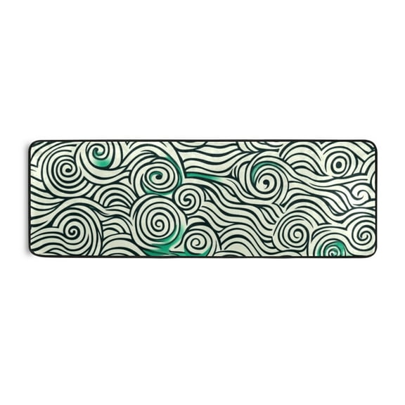 Green and Black Abstract Swirl Runner Rug for Hallways Kitchen Non Slip 2'x 6' Washable Hall Carpet for Bedroom Entryway Laundry Room