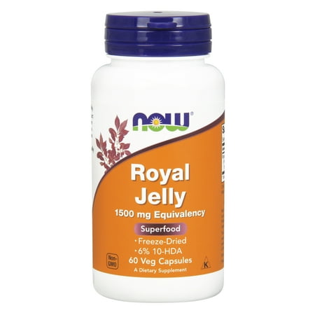 Queen Bee Royal Jelly NOW Supplements, Royal Jelly 1500 mg with 10-HDA (Hydroxy-D-Decenoic Acid), 60 Veg Capsules ()