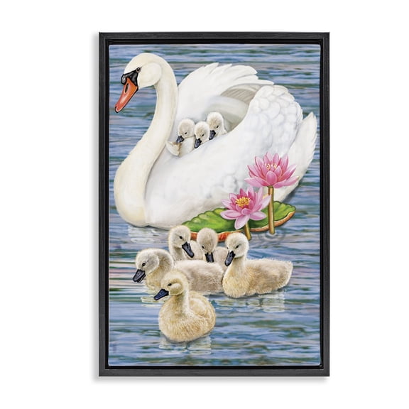 Stupell Industries Rustic Lodge Swan Family & Lotus Flowers Black Floating Frame Canvas Art, 17 x 25, by Rosiland Solomon