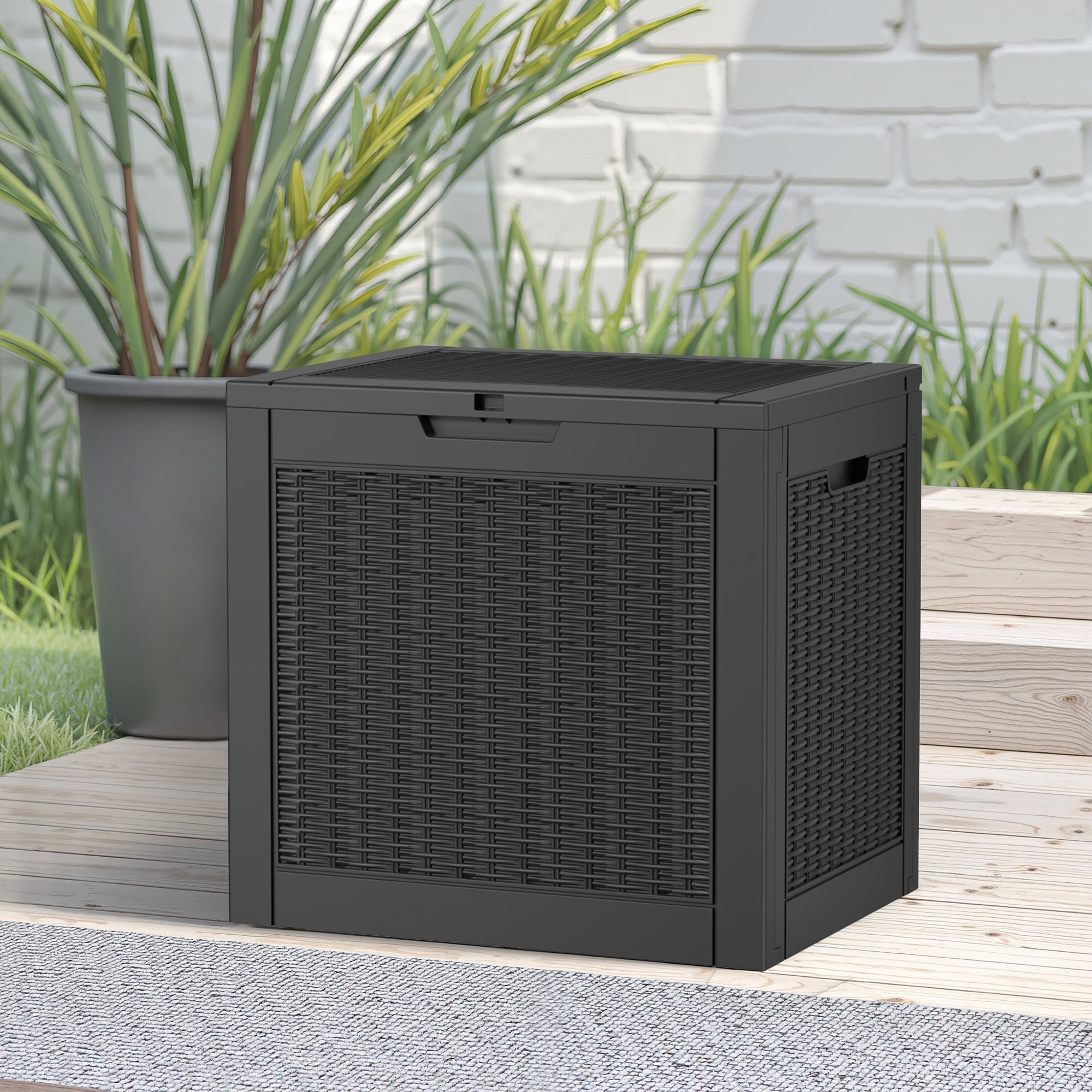 MAYEERTY 30 Gallon Outdoor Deck Box, Large Capacity Storage Box for Patio Furniture Cushions, Pillow with Wheels, Black