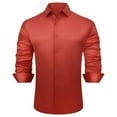 thumbnail image 2 of VSSSJ Men's Silk Satin Dress Shirts Business Long Sleeve Button Down Lapel Formal Shirts Casual Slim Fit Party Prom Wedding Shirt Red L, 2 of 6