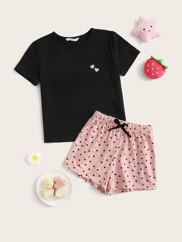 VOIANLIMO kids pajamas for girls Heart Print Top Polka Dot Shorts ...