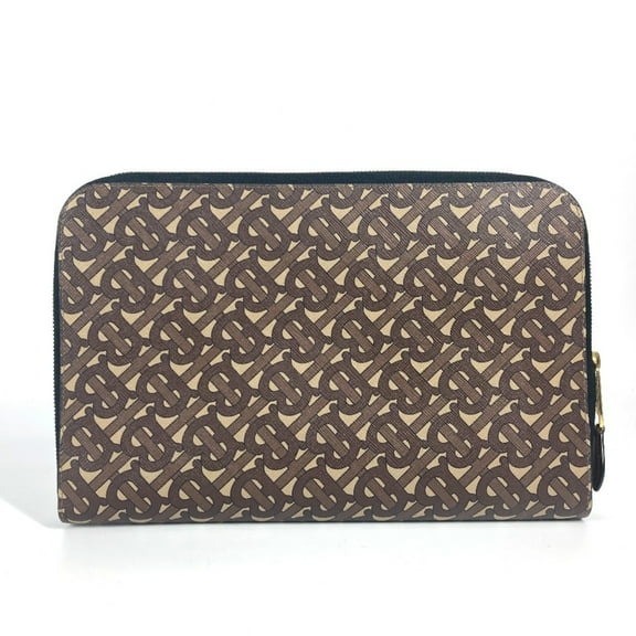 Pre-Owned BURBERRY TB logo bag, second pouch, clutch leather, canvas, men's, women's,... (Good)
