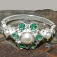 thumbnail image 5 of LBG British Made 14k White Gold Ring with Cultured Pearl & Emerald Womens Anniversary Ring - 33 size options - Size 4, 5 of 7