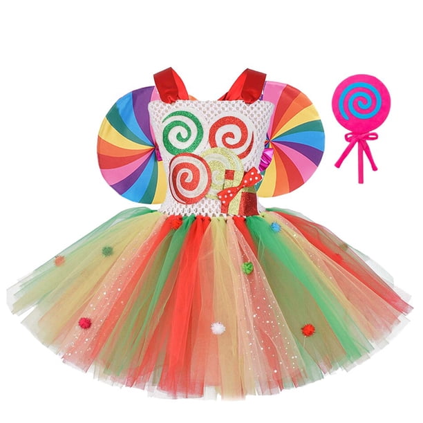 Niños Lollipop Candy Vestidos vestido de fiesta de cumpleaños niñas Arco Iris tutú vestido Vestidos niños ropa conjunto para 0-12 Years7-8T Gao Jinjia LED