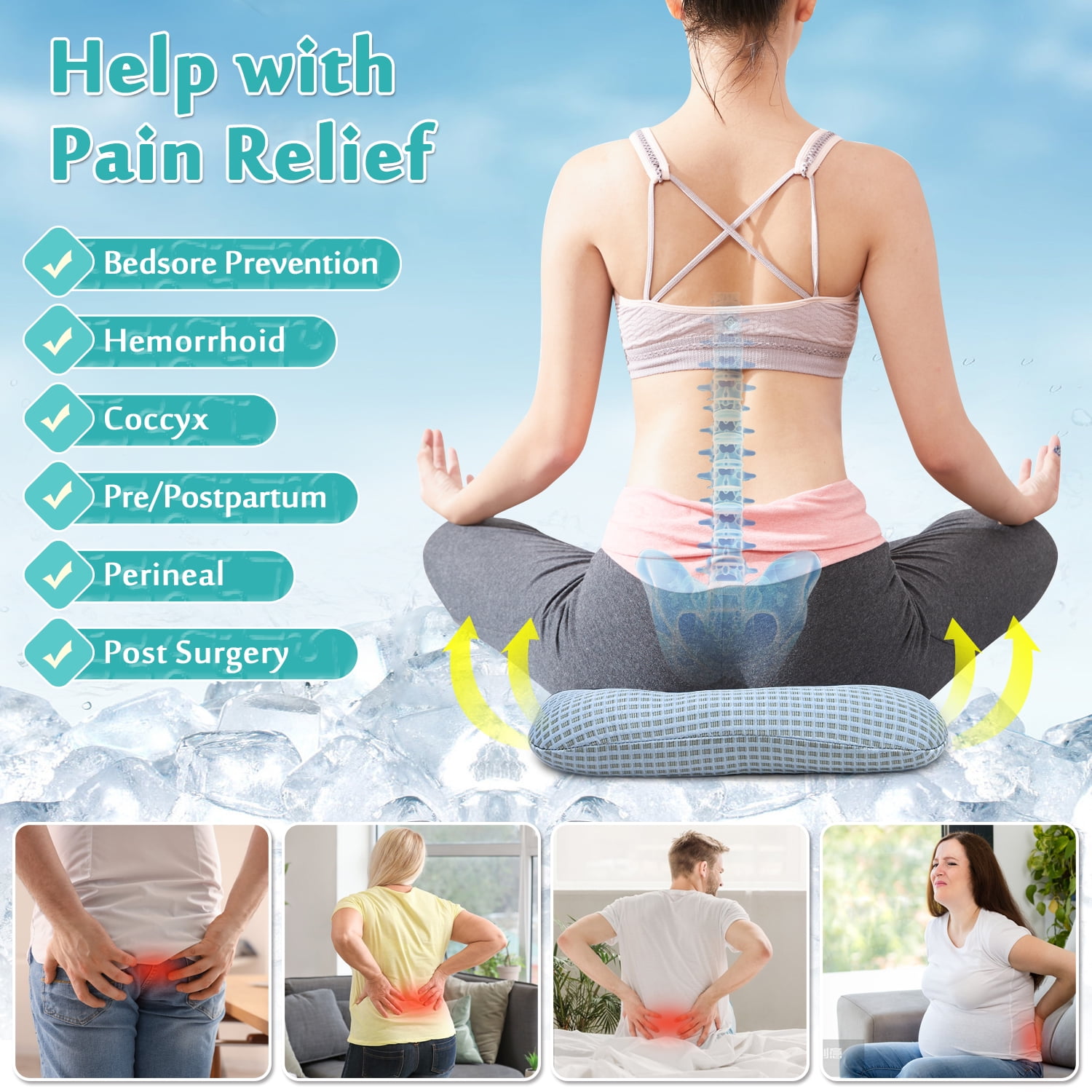 Bed Sore Cushion for Butt, Pressure Ulcer Relief Pillow, Medical Positioning Cushion for Back, Coccyx, Leg Support, Wedge Pillow for Sleeping and Sitting, Post-Surgery Pressure Relief Seat Cushion