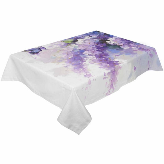 Purple Lavender Butterfly Rectangle Tablecloths 54x79,Contemporary Pastoral Oil Painting Table Cloth Table Cover Indoor/Outdoor Tabletop Decor for Wedding Holiday Party Dinner Baby Shower