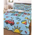 thumbnail image 3 of Quilts Twin Size Bedding Set, Blue Children's Day Lightweight Quilted Comforter, Car Tree Stars Modern Abstract Art Cartoon Soft Bedspread Coverlet with Pillow Covers for All Season, 68" x 86", 3 of 7