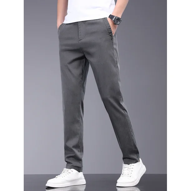 Pantalones de marca para hombre, tela Lyocell elástica suave, ropa de verano, pantalones casuales, pantalones finos de cintura elástica, pantalones ajustados de negocios para hombre
